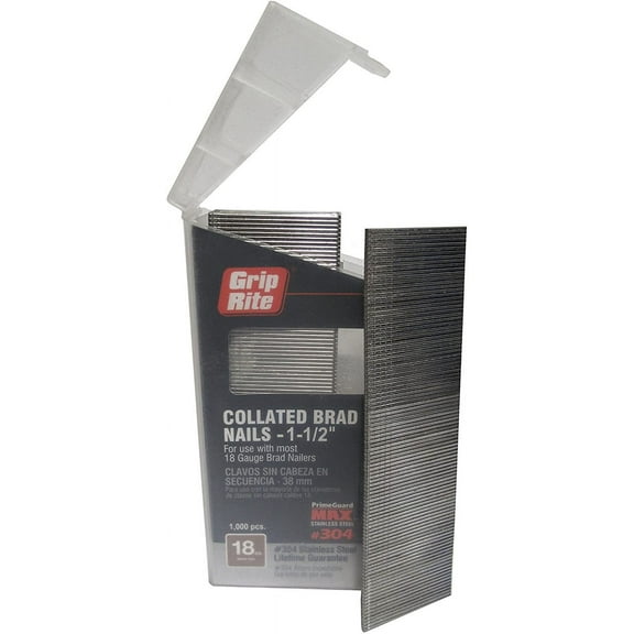 Grip Rite MAXB64877 18-ga 304-SS Brad Nails in Belt-Clip Box Pack of 1000,1-1/2"