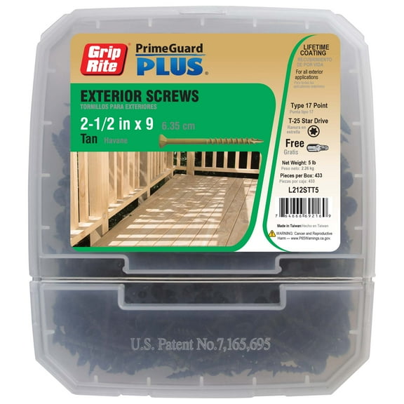 Grip-Rite Prime Guard Plus #9 x 2-1/2 in. Tan Wood to Wood Deck Screw 5lb.
