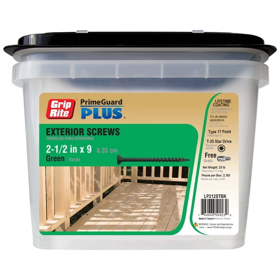 Grip-Rite PrimeGuard Plus #9 x 2-1/2 in. Green Wood to Wood Deck Screw 25lb. Bucket