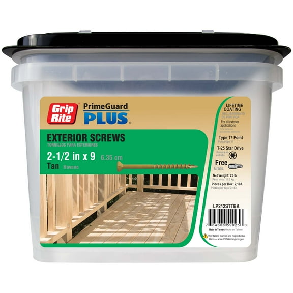 Grip-Rite PrimeGuard Plus #9 x 2-1/2 in. Tan Wood to Wood Deck Screw 25lb. Bucket