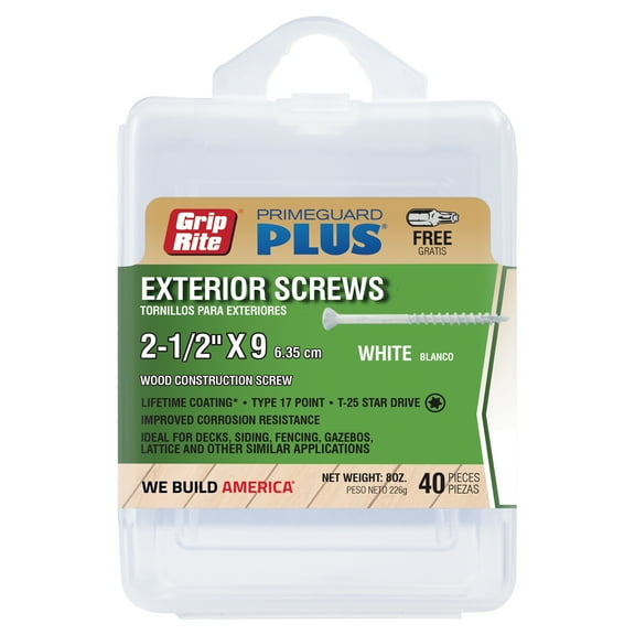 Grip-Rite PrimeGuard Plus #9 x 2-1/2 in. White Wood to Wood Deck Screw 40CT