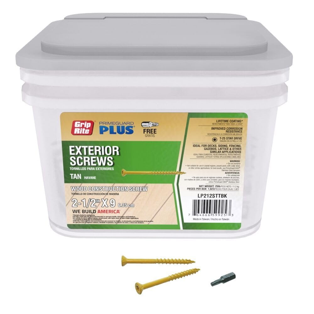 Grip-Rite PrimeGuard Plus No. 9 S X 2.5 in. L Star Bugle Head Deck Screws 25 lb 360 pk - Case of: 1 — Construction & DIY Use, Standard Hardware Spec
