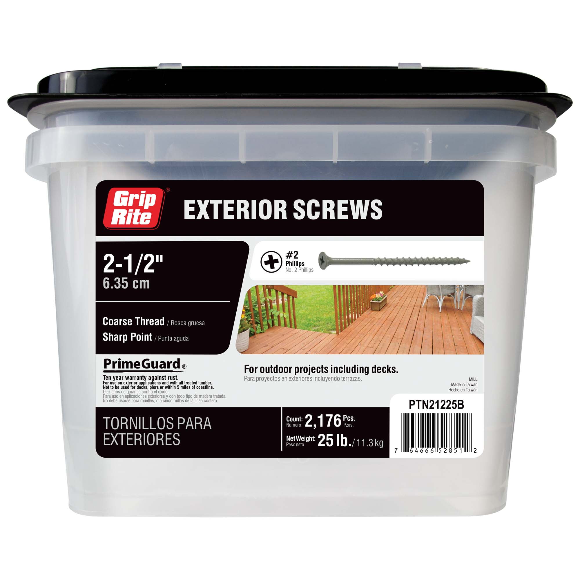 Grip-Rite PrimeGuard Ten #8 x 2-1/2-in. Wood To Wood Deck Screw 25lb. Bucket