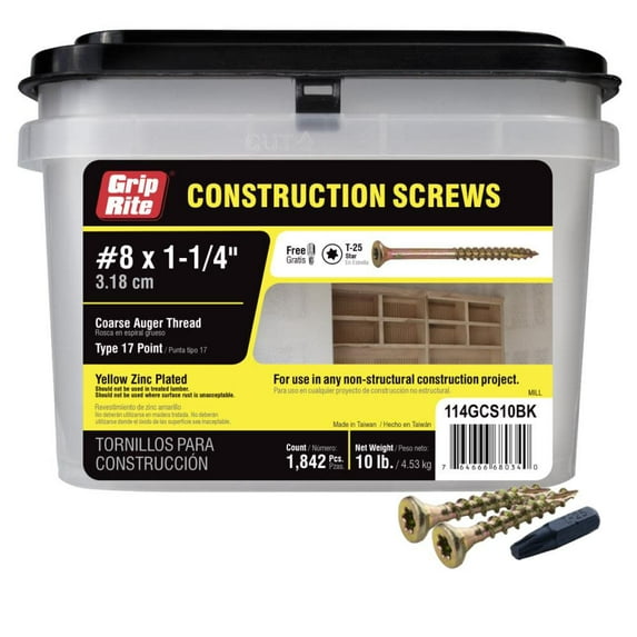 PrimeSource Grip-Rite Gold Construction Wood Screws