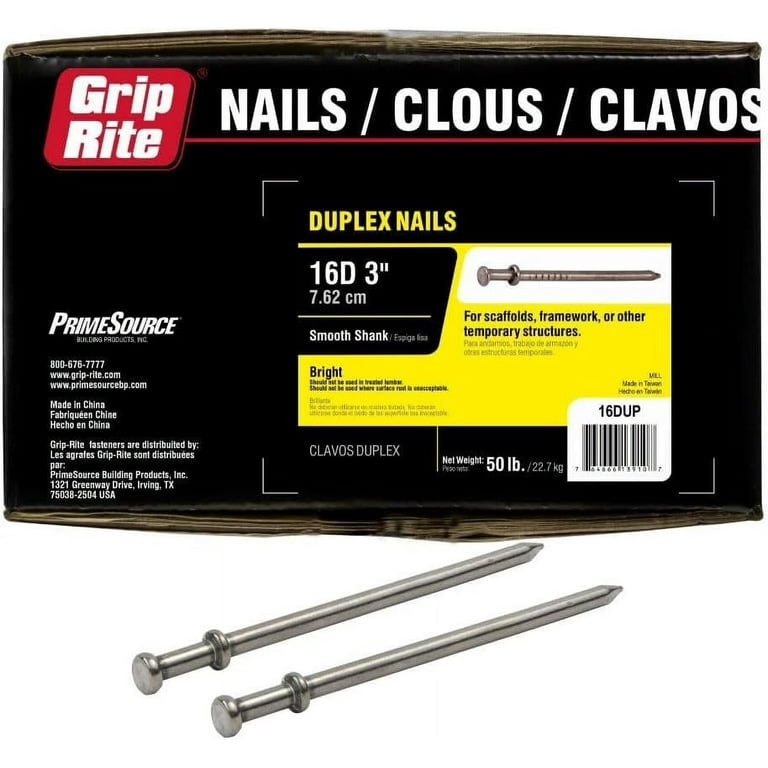 Grip-Rite 16D 3 in. Duplex Bright Steel Nail Double Head 50 lb Grip-Rite 16D 3 in. Duplex Bright Steel Nail Double Head 50 lb