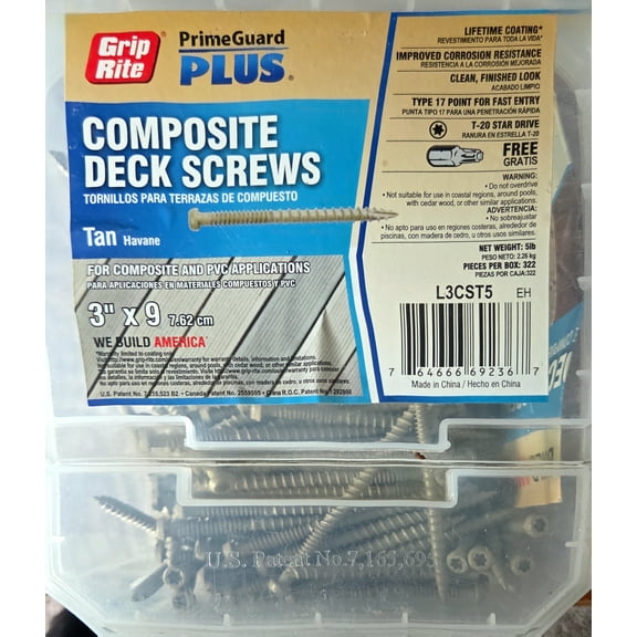Grip-Rite prime Guard Plus DeckForce #9 x 3 inchNano Coated Composite Deck Screws, Tan, 5lb Box