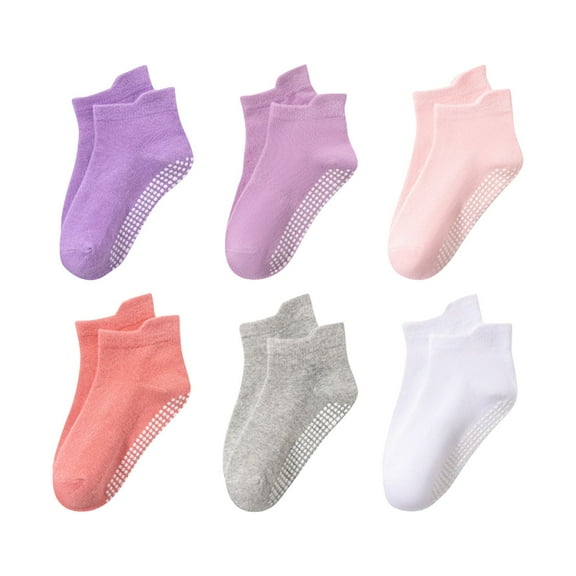 Grip Slipper Socks for Boys & Girls Anti-Slip 6 Pack 0-5 Years Toddlers Kids Multipack Cotton Low-Cut Solid Breathable No Show Ankle Sock