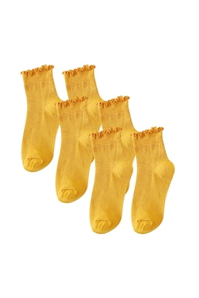 Grip Socks 3 Pairs Ruffle Crew Socks Womens Ribbed Casual Cotton Socks Yellow One Size