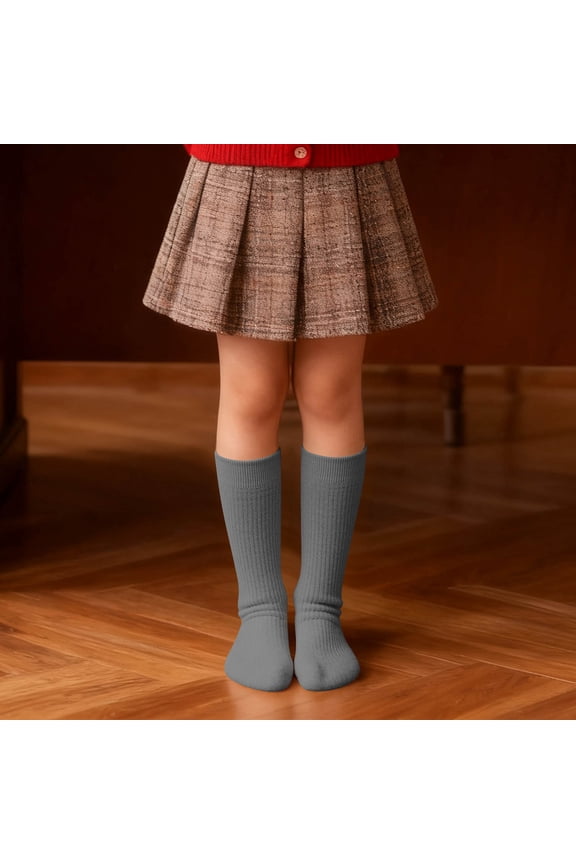 Grip Socks Children's Mid-Calf Socks Fall/Winter Solid Color Long Tube Socks for Uniform Casual Girls Trouser Socks Gray One Size