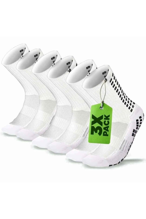 Grip Soccer Socks White Junior Size S 3 Pack Anti Slip Athletic Performance Grip Sports Socks