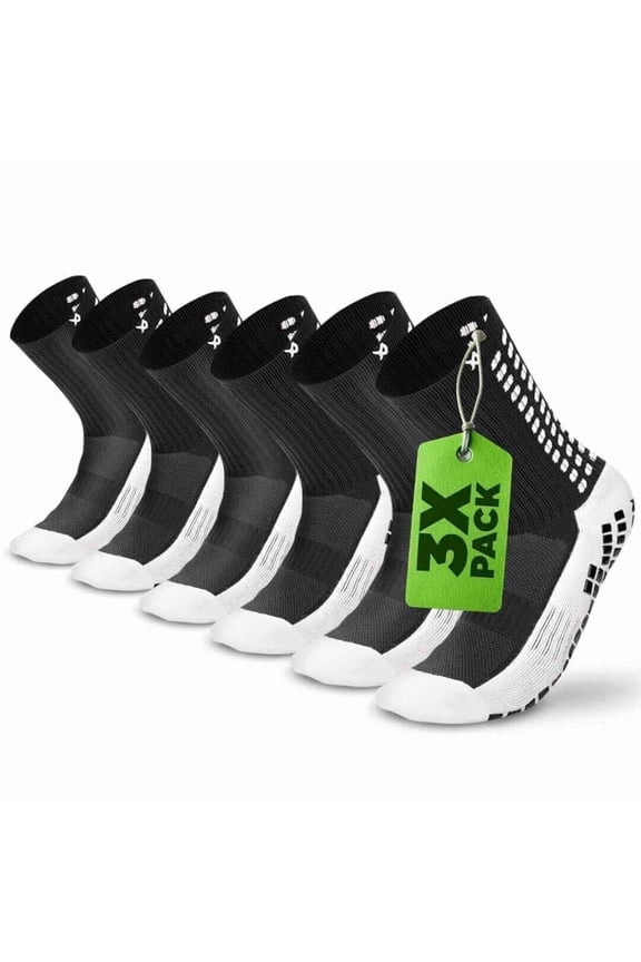 Grip Soccer Socks Junior Size S Black 3 Pack Anti Slip Calf Length Youth Sports Socks Gear
