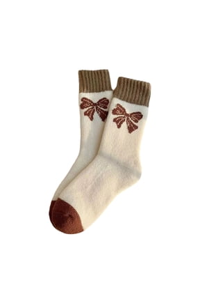 Grip Socks for Women, 4 Pairs Thick Warm Looped Knit Wool Thermal Socks with Ribbed Cuff, One Size for Winter