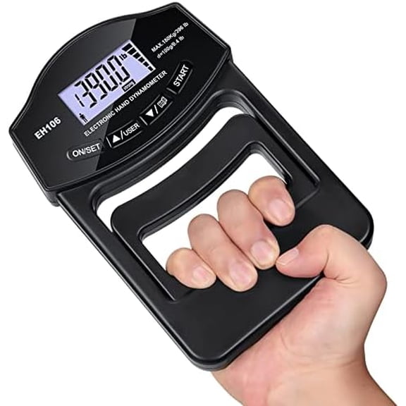 Grip Strength Tester, Auligi 396Lbs/180kg Digital Hand Dynamometer Grip Strength Meter USB Rechargeable Bright LCD Screen Hand Grip Dynamometer for Sport, Home, School, Clinic Use