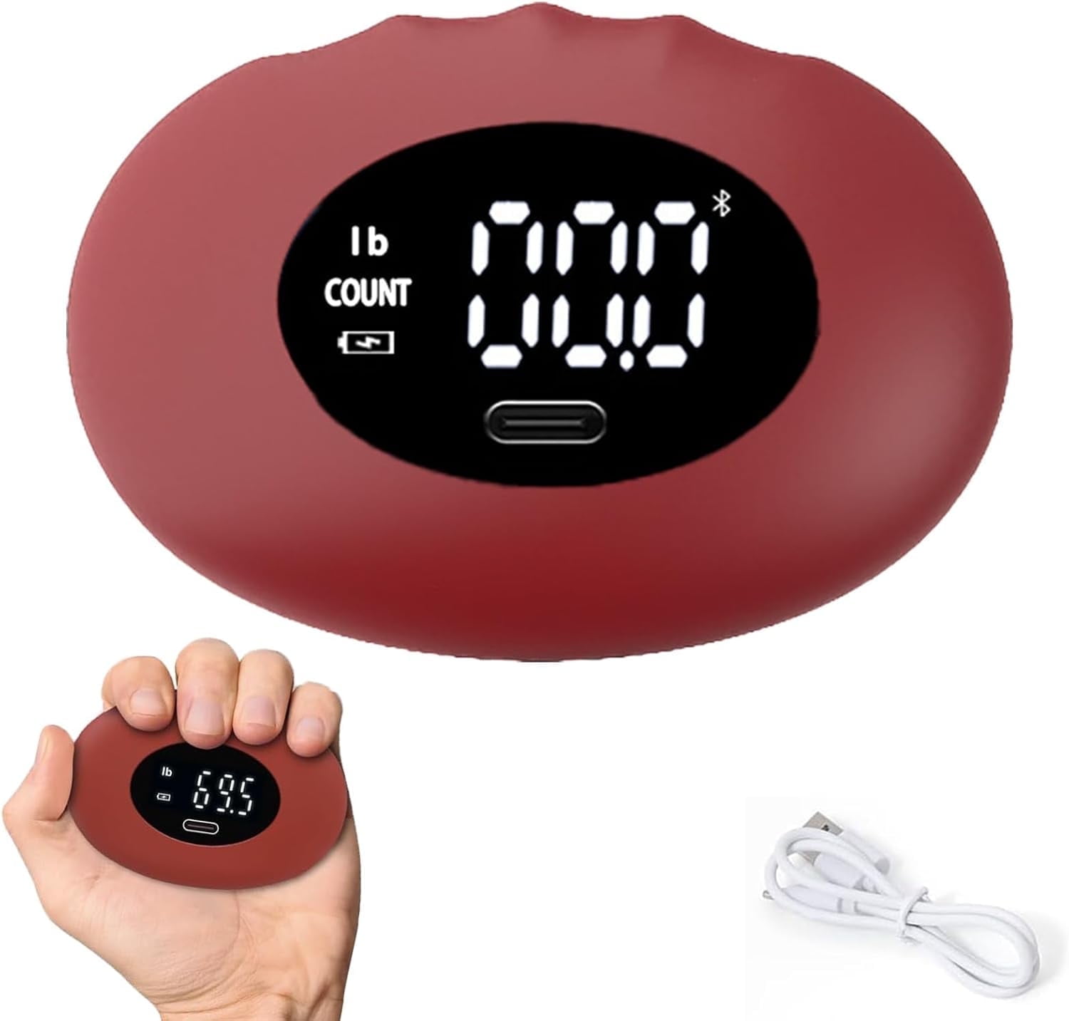 Grip Strength Tester Football, Portable, Rechargeable with Smart Digital Display– Electronic Hand Grip Tester Ball for Sports, Fitness & Rehabilitation, Ideal Gift for Home & Gym Use，Red（Z）