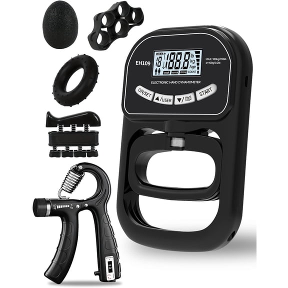Grip Strength Tester Trainer  Hand Dynamometer of 396lbs/180kg & Grip strengthener with Adjustable Resistance for   Gym with Digital Display Precision  for Rehab Fitness