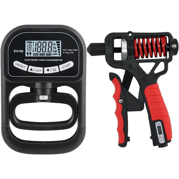 Grip Strength Tester and Trainer Set - Hand Dynamometer (400lbs/180kg) & Adjustable Resistance Grip, Counting Grip