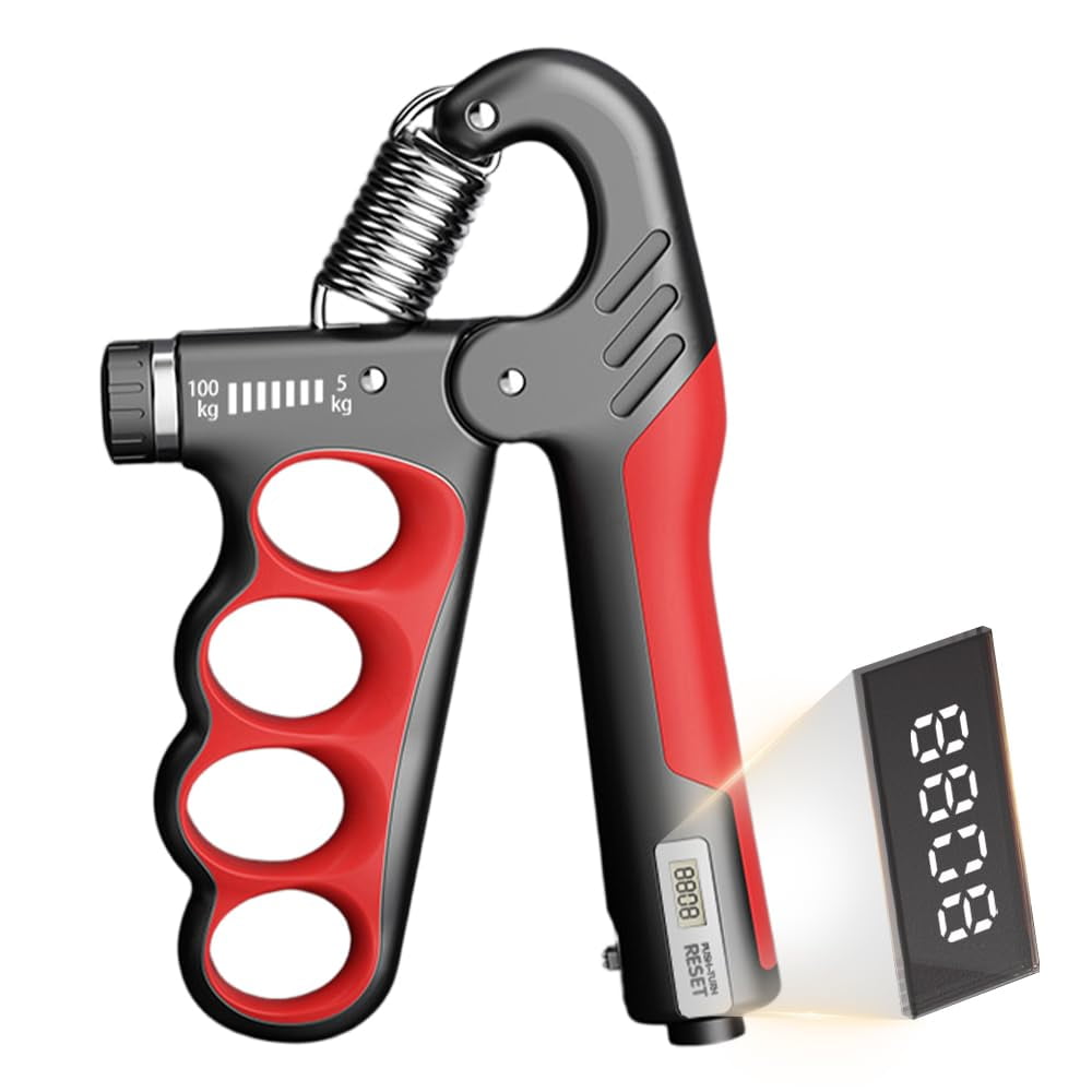 Grip Strength Trainer 2025 New 5-100KG/11-220LB Adjustable Hand Gripper Strengthener, Electronic Counting Hand Grip Strengthening Devices, Forearm Exerciser for Adults Training Strength (Red)