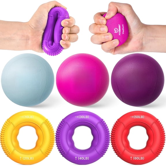 Grip Strength Trainer, Finger Exerciser, Stress Balls for Adults 6-Piece Set, Hand Therapy for Strength, Recovery & Stress Relief, Forearm Strengthener for Men, Women & Seniors