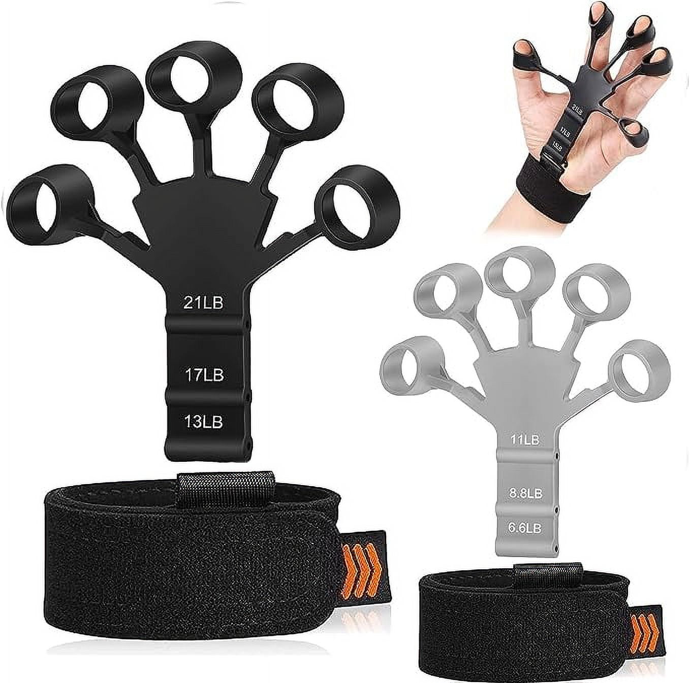 Grip Strength Trainer Finger Strengthener-Hand Grip Strengthener 6 Resistant Level Finger Exerciser-Adjustable Hand Strengthener for Hand Therapy, Relieve Pain for Arthritis(Black+Grey, 2PCS)