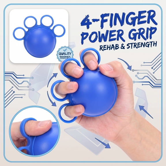 Grip Strength Trainer, Hand Equipment, Finger Exerciser & Hand Strengthener Rehab, Squeeze Balls for Hand, 5X3.5 Inch 4-Finger Looped Physical Ball for Targeted Hand and Forearm