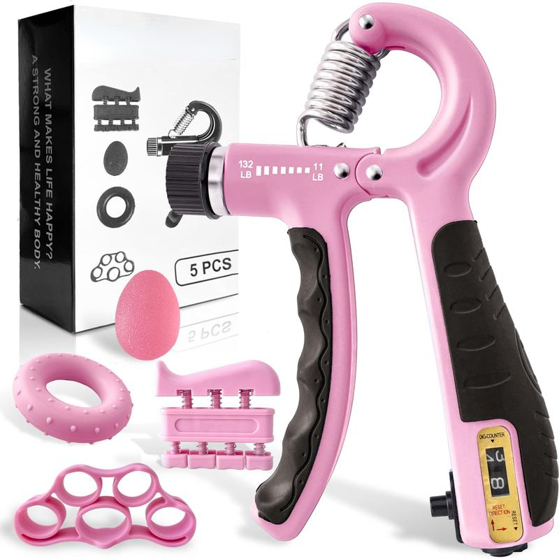 Grip Strength Trainer Kit (6 stuks) met vingeroefenaar, handgreepversterker, handverlengingstrainer, stressverminderende bal, gripring, gyrobal voor spieropbouw en herstel van blessures