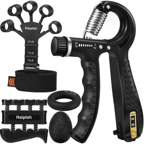 Grip Strength Trainer Kit (5 Pack) with Finger Exerciser, Forearm Strengthener, Hand Extension Exerciser, Stress Relief Ball and Forearm Workout Ring