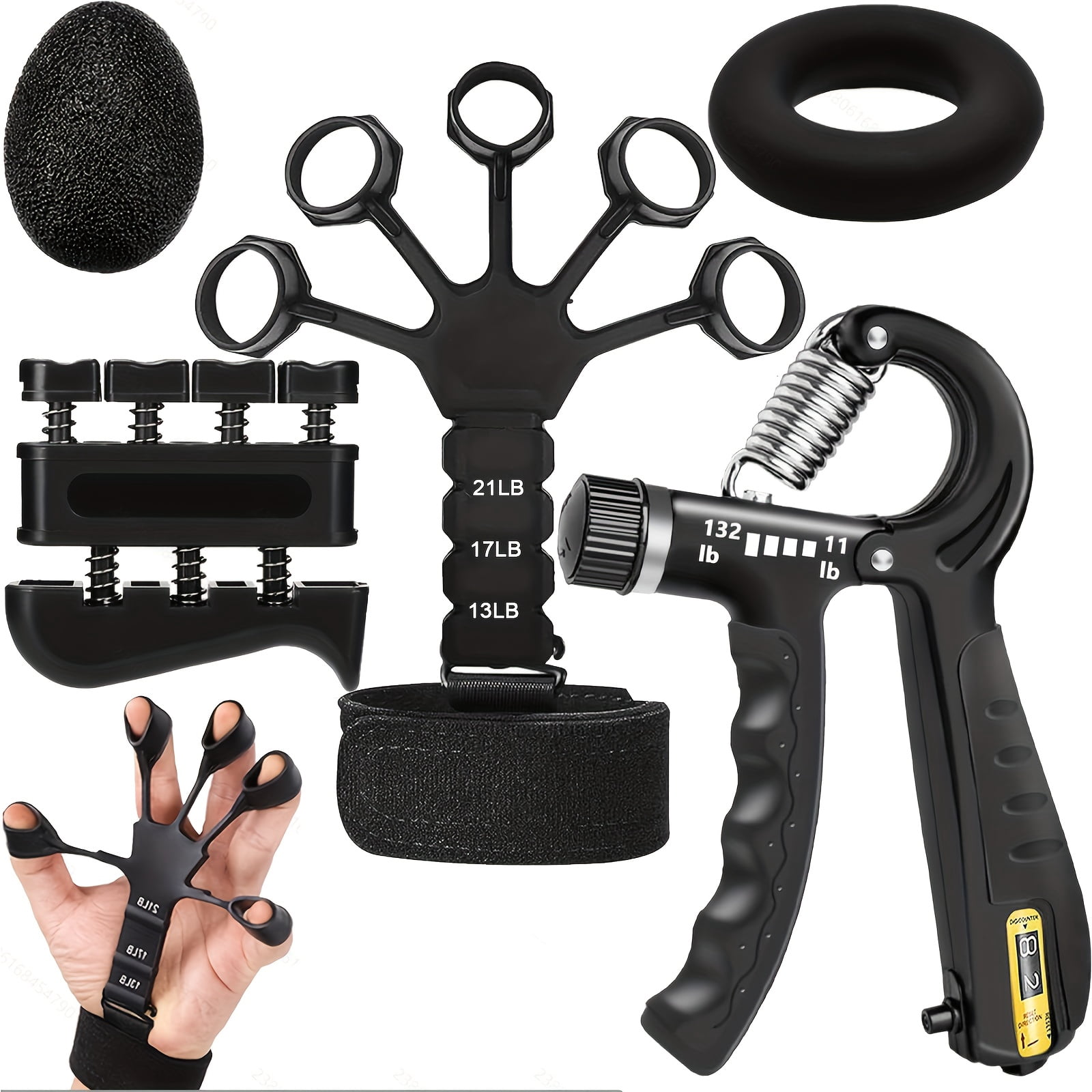 Grip Strength Trainer Set with Adjustable Hand Gripper, 5 Pack Forearm and Finger Exerciser