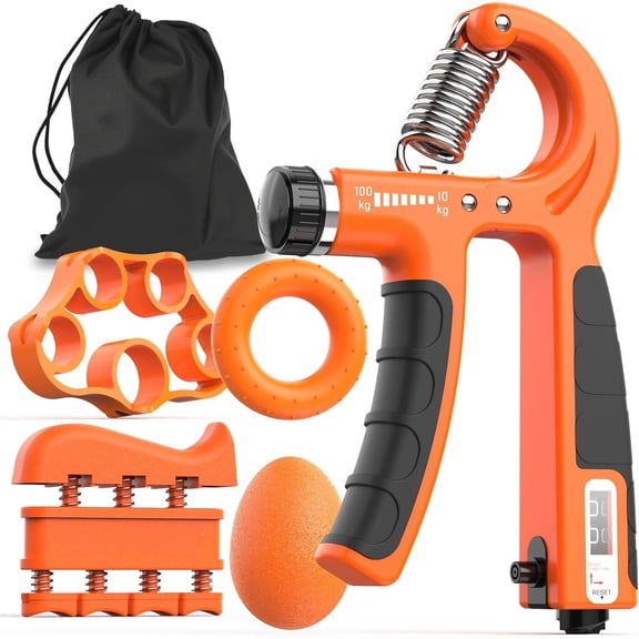 Grip Strengthener Kit 5 Pack, Adjustable Hand Grip Strengthener 22-220lb, Forearm Strengthener with Counter, Wrist Trainer, Finger Stretcher, Grip Ball