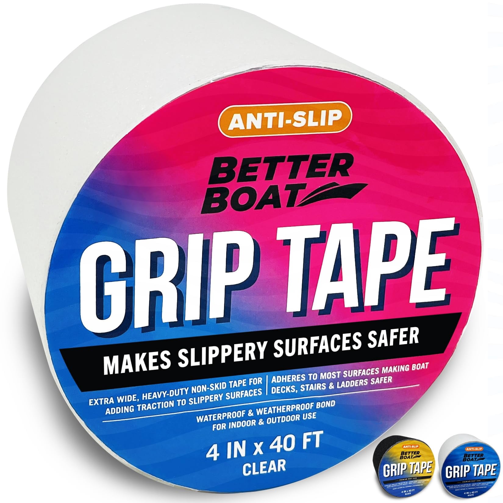 Better Boat Clear Anti-Slip Grip Tape, PEVA Non-Skid Adhesive for Outdoor Stairs, 4-in x 40ft