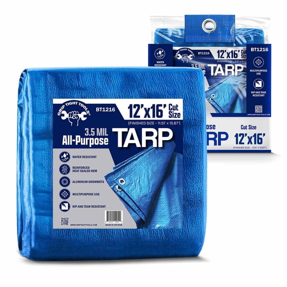 Grip Tight Tools 12FT x 16FT Standard Plus Blue Tarp - 3.5 Mil with Swatch in Display Box