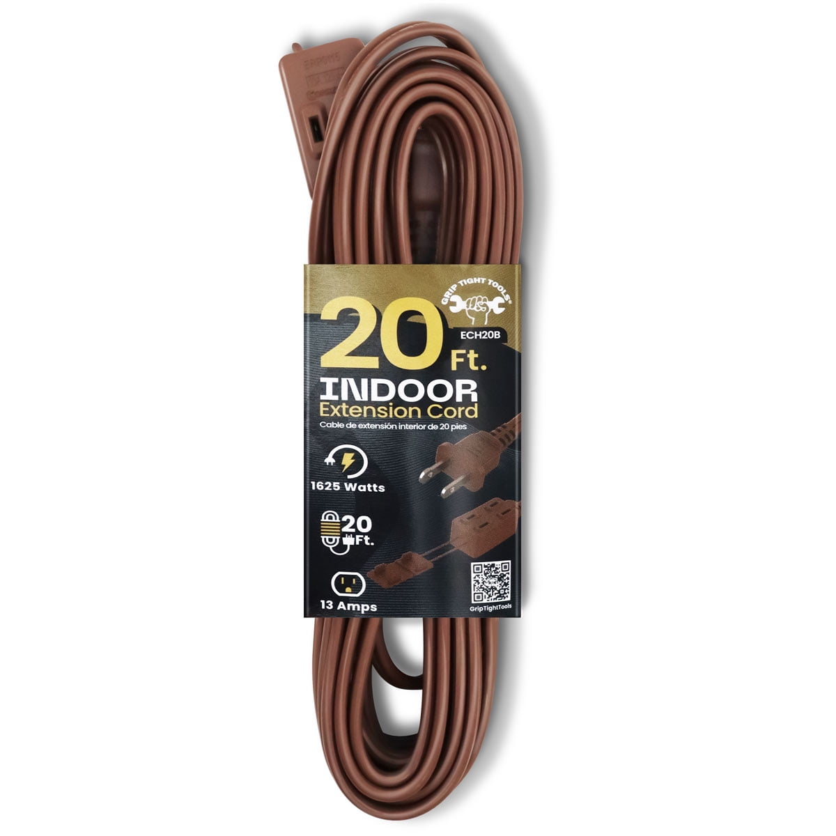 Grip Tight Tools® 20 FT Household Extension Cord, 16-2 SPT, Brown