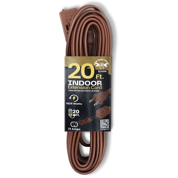 Grip Tight Tools 20 FT Household Extension Cord, 16-2 SPT, Brown