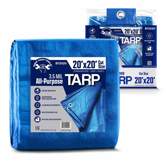Grip Tight Tools 20FT x 20FT Standard Plus Blue Tarp - 3.5 Mil with Swatch in Display Box