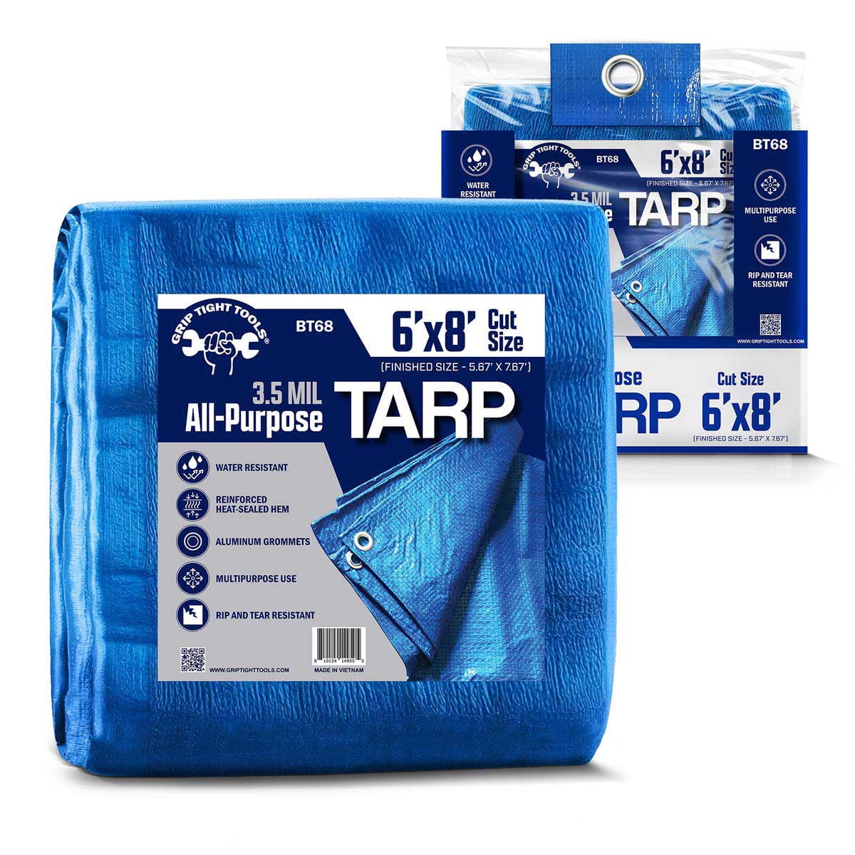 Tools Tarp Grip Tight Tools® 6FT x 8FT Standard Plus Blue Tarp - 3.5 Mil with ...