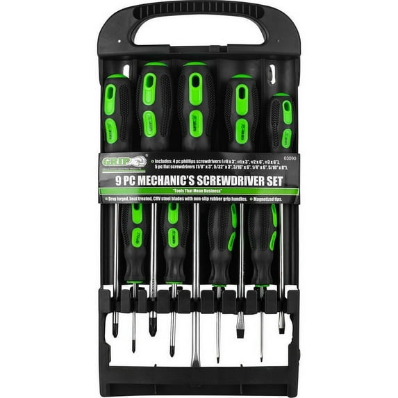 Grip Tools 63090 9 Piece Mechanic's Screwdriver Set