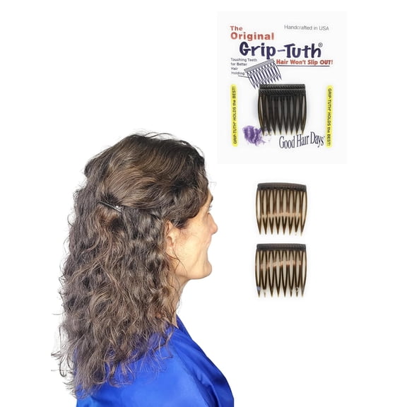 Grip-Tuth Combs - 1 1/2" Side Combs, For All Types Of Hair, Decorative & Styling Women Accessories - Tortoise Shell, Set Of 2