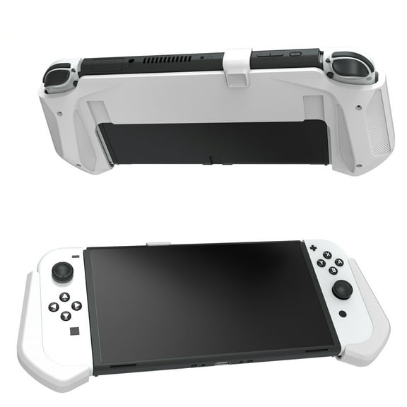 Game Controller Grip Handle for Nintendo Switch OLED , Dockable Protective Shell with Shockproof Design-White