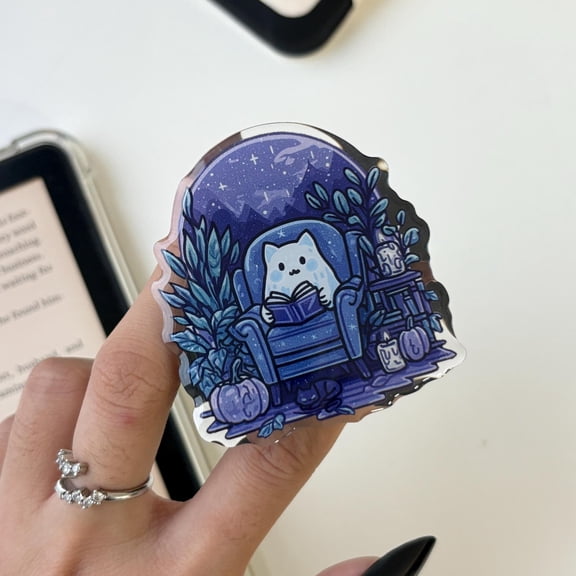 Grip with Magnetic |Holder | Bookish Accessories | iPhone 17 Pro Grip | Personalized Gifts For Reader | Cute Ghost Kitten