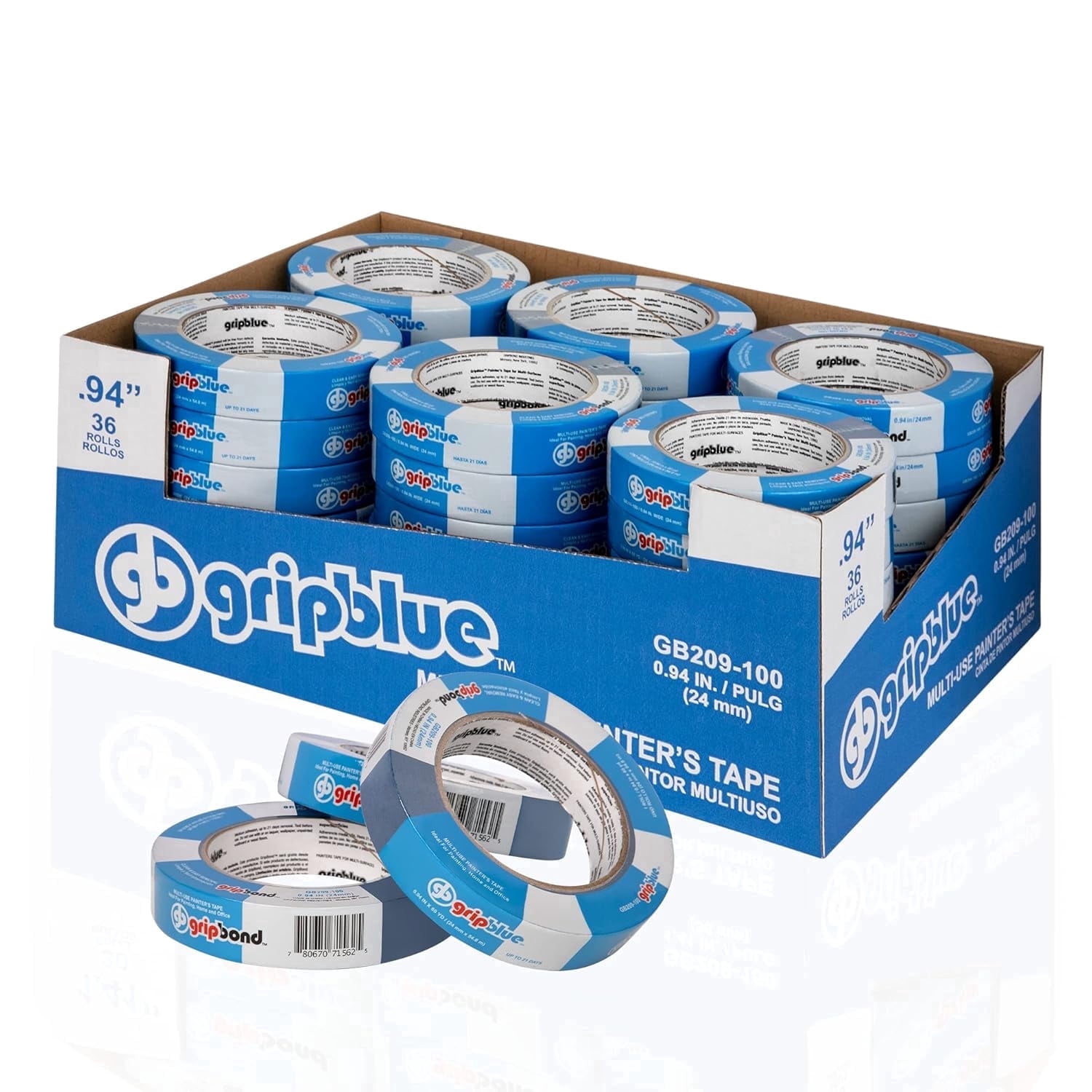 GripBlue Blue Painter’s Tape 1 Inch (0.94 in) x 60 Yards, 36 Rolls Contractor Pack, Multi-Surface Masking Tape for Painting, Clean Removal, Indoor Outdoor