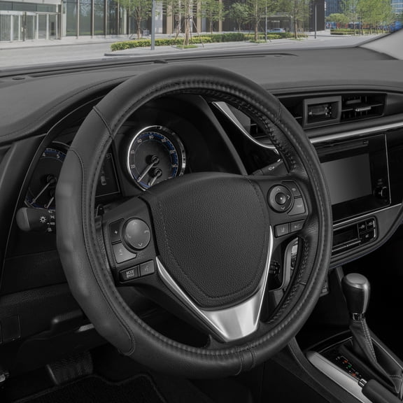 Motor Trend Ergonomic Grip Steering Wheel Cover/Protector for Small Size Steering Wheels in Cars, SUVs, Boats (13.5-14.5") (Grip Drive Pro Comfort Grip (Black/Black Stitching))