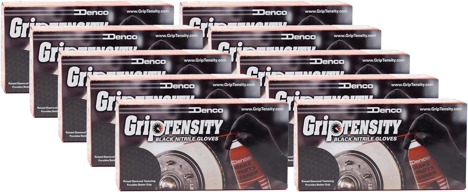 Denco Griptensity Commercial Grade Nitrile Gloves, Black, 7MIl, Diamond Texture, XL, 10 Boxes