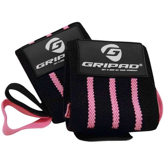 Gripad 12" x 3" Weight Lifting Support Wrist Wraps - Black/Pink