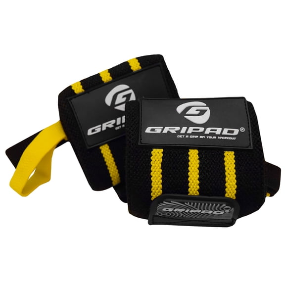 Gripad 12" x 3" Weight Lifting Support Wrist Wraps - Black/Yellow