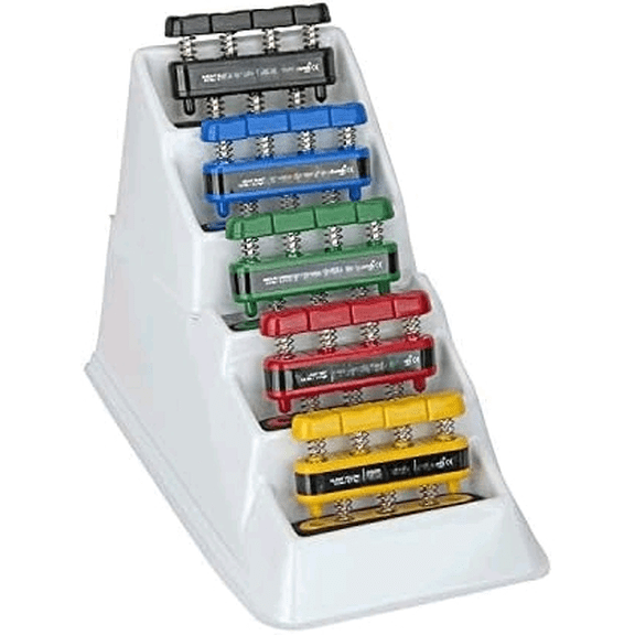 Gripmaster Rehab Hand Exerciser, Finger Exerciser (Hand Grip Strengthener), Spring-Loaded, Finger-Piston System, Added Palm Cushion, (Set of 5 in a Display) (Yellow, Red, Green, Blue, Black)