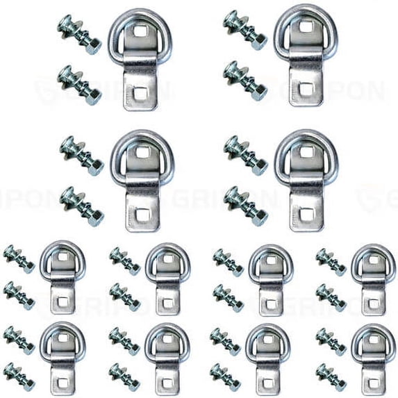 Gripon (12 Pack with 1-1/2inch Hardware) Heavy Duty 3/8" 5,000lbs Anchor Point Surface Mount Bolt On D Ring Tie Down
