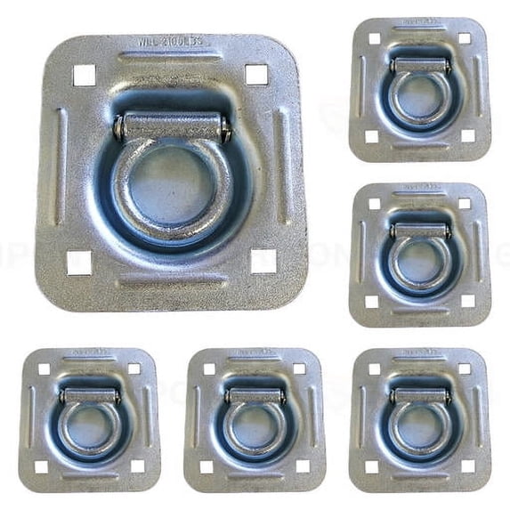 Gripon (Pack of 6) Recessed Tie Down D Rings with Square Mounting 2000lbs WLL