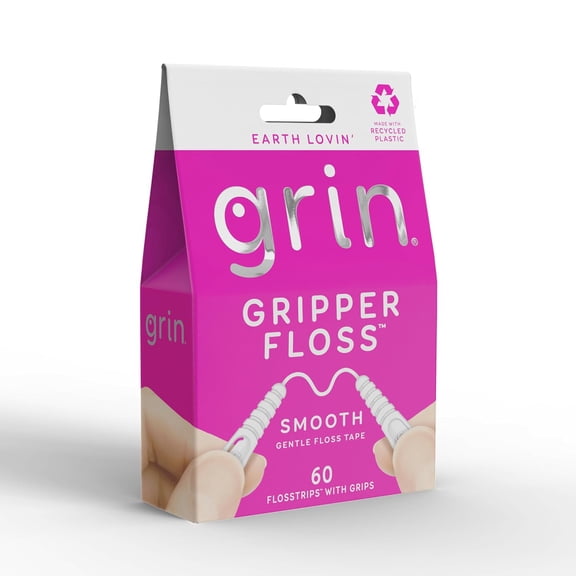 Gripper Floss Individually Wrapped Smooth Dental Floss 60 Count Minty Flavor Recyclable Packaging Gentle Floss Tape Finger Grips with Safe Fold Back Pick No Shredding or Breaking