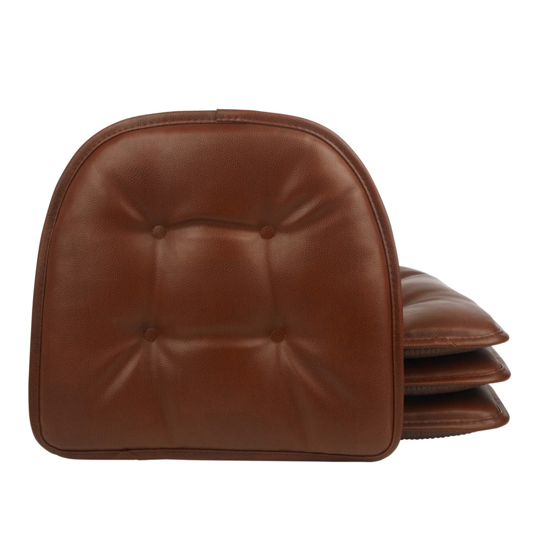 Gripper Non Slip 15 inch x 16 inch Faux Leather Tufted Chair Cushions, Set of 2, 414371-24A