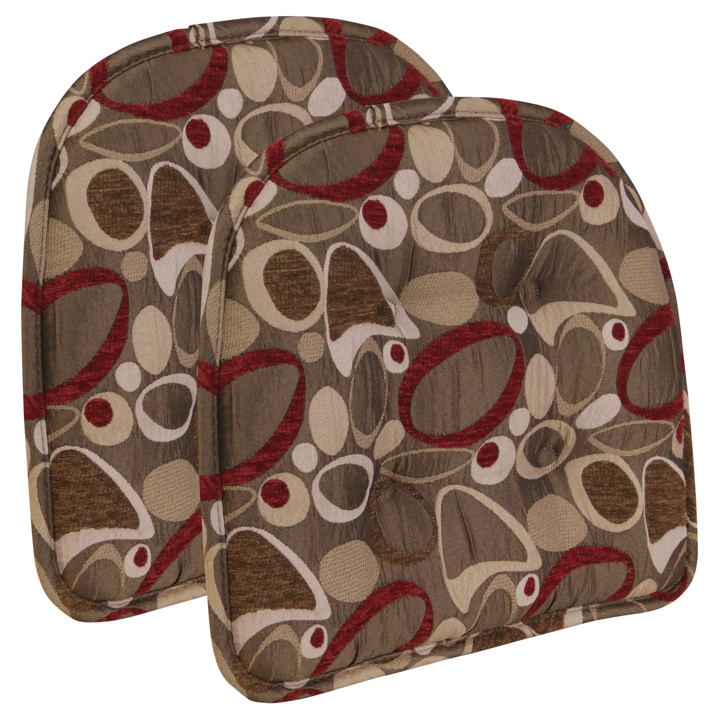 Gripper Non Slip 15" x 16" Red Circles Tufted Chair Cushions, Set of 2