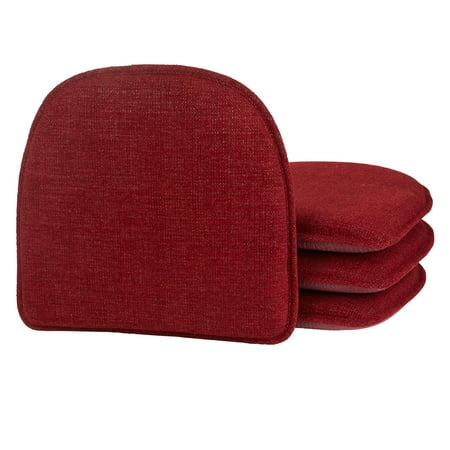 Gripper Non-Slip 15" x 16" Vienna Chenille Scarlett Red Chair Cushions, Set of 4